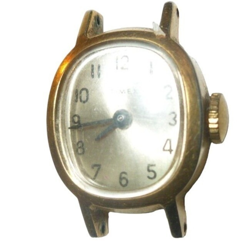 Vintage Timex Women Gold Tone Oval Mechanical Manual Watch Head Silver Dial